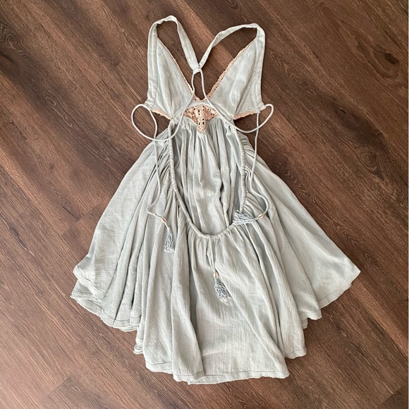 Free People Seafoam Green Blue Crochet Trapeze Asymetrical Mini Dress XS - Picture 11 of 13